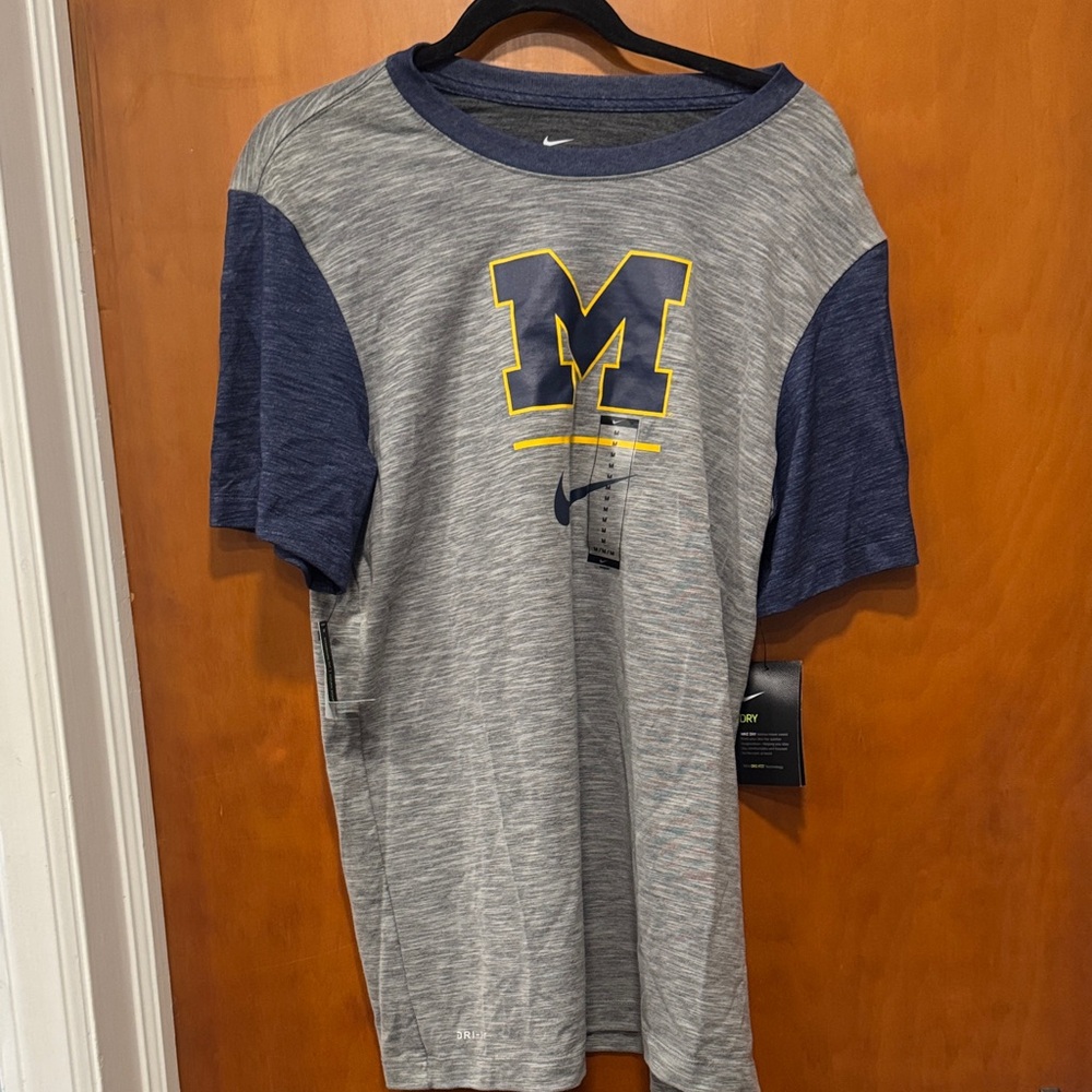 Nike Men's Michigan Gray and Navy Logo T-Shirt